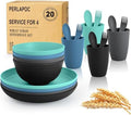 20PCS Plastic Dishes Set for 4, Unbreakable Wheat Straw Plates and Bowl Set by Perlapoc