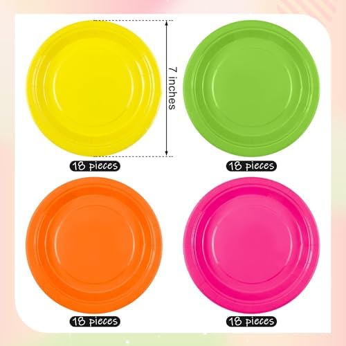 Breroa 72 Pcs Neon Paper Plates 7 Inch Bulk Neon Plates Disposable - Image 2