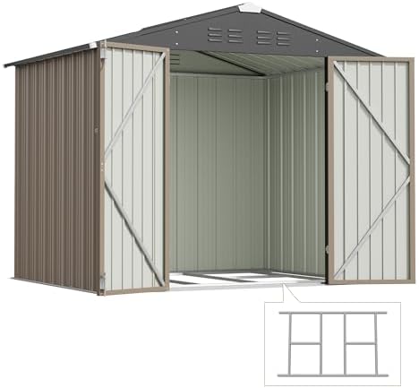 Devoko 8x6 FT Outdoor Storage Shed with Floor Frame, Brown - Image 2