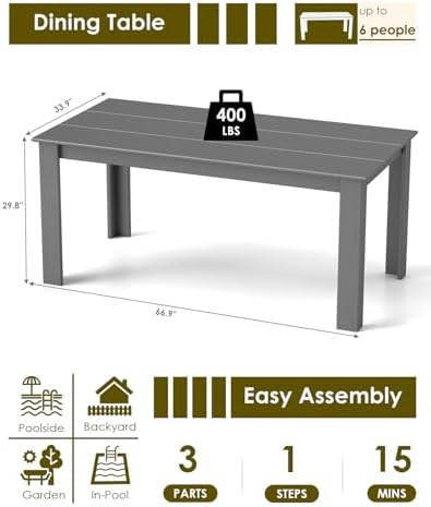 GREENVINES HDPE Outdoor Dining Table w/Umbrella Hole for 6, Gray - Image 2