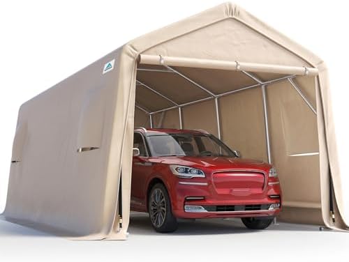 ADVANCE OUTDOOR Heavy Duty 10X20 ft Carport Outdoor Patio Portable Canopy Storage Shelter Shed with 2 Rolled up Zipper Doors & Vents for Snowmobile Garden Tools, Beige by ADVANCEOUTDOOR