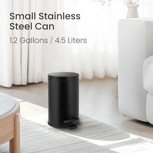 Cesun Small Round Bathroom Trash Can with Lid Soft Close, 1.2 Gal, Black - Image 2