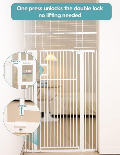 No Pawblems 71" Extra Tall Pet Gate, 29"-43" Wide Pressure Mounted, White - Image 5