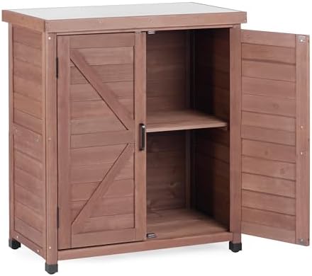 Outdoor Storage Cabinet with Metal Tabletop, Cedar Wood Garden Workstation by MederlaOutdoorLiving