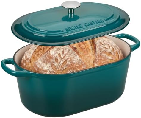 EDGING CASTING Enameled Cast Iron Oval Dutch Oven, 6QT, Darkcyan by EDGINGCOOKWARE
