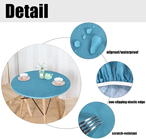 LUSHVIDA Round Tablecloth, Fitted Table Cloth for 36"-44" Tables, Teal - Image 4