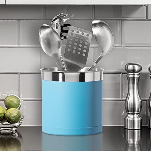 OGGI Stainless Steel Jumbo Utensil Holder - 7" Utensil Caddy, Weighted Base for Stability - Extra Large Utensil Crock and Countertop Utensil Organizer, Turquoise - Image 6