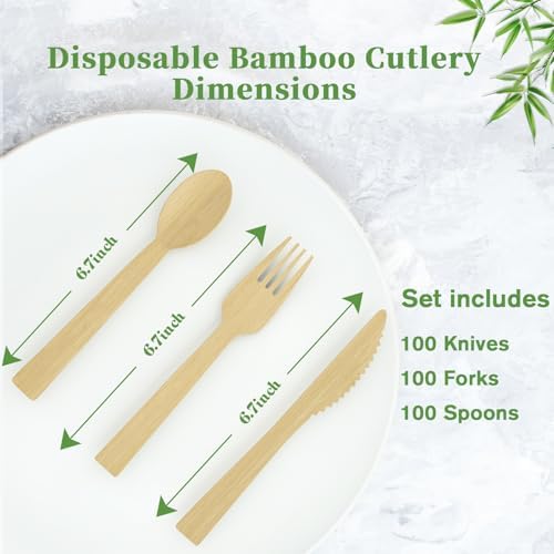 ECOLipak 300 Count Bamboo Cutlery Set, 100 Knives, Forks and Spoons each - Image 2