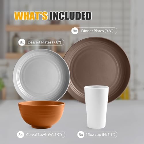 Teivio 32-Piece Plates and Bowls Sets for 8, Farmhouse Dinnerware Sets - Image 2