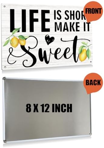 BEASTZHENG Inspirational Quote Life is Short Make it Sweet Mental Tin Sign Rustic Lemon Print for Farmhouse Home Kitchen Desk Shelf Decor - Image 2