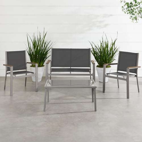 Best Choice Products 4-Piece Outdoor Textilene Patio Conversation Set, Backyard Furniture w/Loveseat, Coffee Table, Steel Frame - Taupe/Charcoal - Image 2