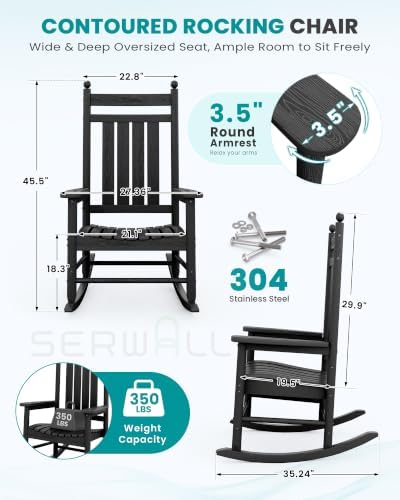 SERWALL Comfortable Outdoor Rocking Chairs Set of 2, Black - Image 2