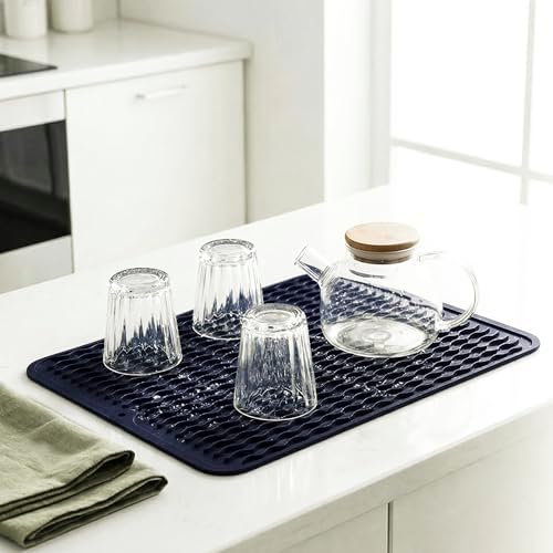 MicoYang Silicone Dish Drying Mat — Quick-Dry Ridges Counter & Sink Pad, Heat-Resistant Trivet to 450°F, Non-Slip & Dishwasher Safe, Roll-Up Storage, 18 Colors & 9 Sizes (Navy Blue, 16"×12") - Image 6
