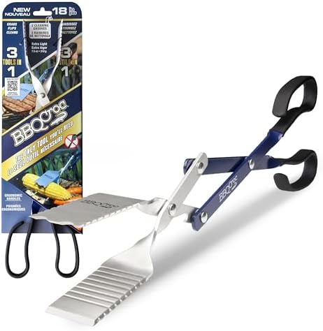 BBQ Croc 3 in 1 Barbecue Tool 18-inch - Light and Long Tongs, Spatula and Grill Scraper (Blue) (18 inch Without Flashlight) by BBQCroc