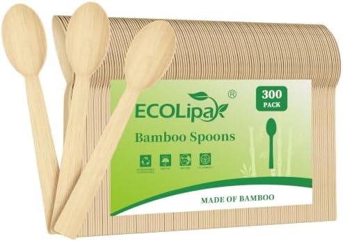 ECOLipak 300 Count Disposable Compostable Bamboo Spoons for Party, Dinner by ECOLipak