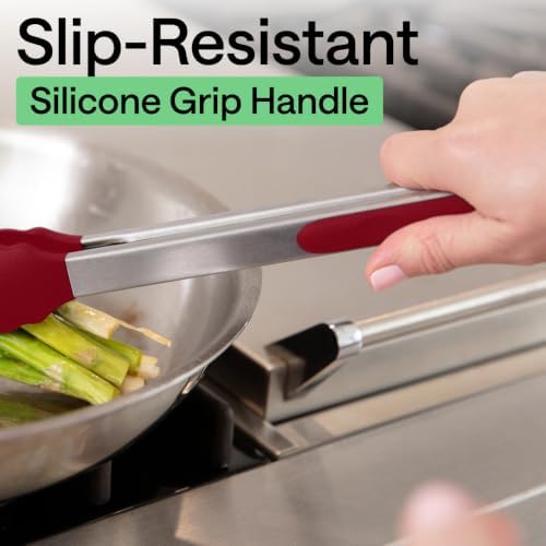 GORILLA GRIP Stainless Steel Kitchen Tongs for Cooking, 2 PK, Red - Image 4