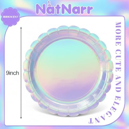 NatNarr 30 Pack Iridescent Plates, 9" Holographic Dessert Cake Plates - Image 2