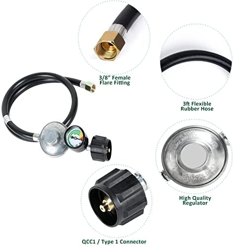 ATKKE 3ft Propane Hose Regulator with Gauge, Universal Gas Grill Regulator and Hose for Weber, Charbroil, Nexgrill, Cuisinart Grill, Patio Heater and Fire Pit, Low Pressure 3/8 Female Flare Nut - Image 2