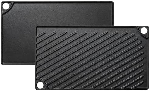 EWFEN Reversible Grill/Griddle, 16.7x9.5'' Pre-Seasoned Cast Iron Griddle Pan, Double Burner Cookware, Rectangular Stovetop Griddle with Handles, Flat Top Plate for Oven, Grill & Campfire by EWFEN