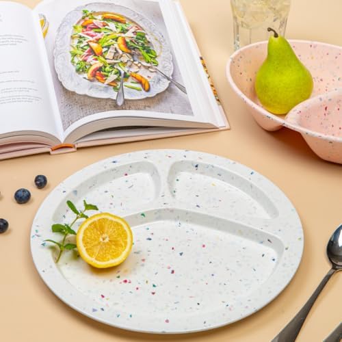 bzyoo 11-Inch Divided Plates Set of 2, 100% Melamine Portion Control Plates for Adults & Kids, Modern Confetti Pattern, BPA-Free & Dishwasher Safe, Ideal for Camping, RV, and Daily Use (White) - Image 4