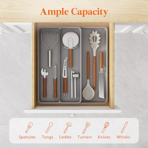 Lifewit Utensil Organizer for Kitchen Drawer, Expandable Cooking Tray - Image 2