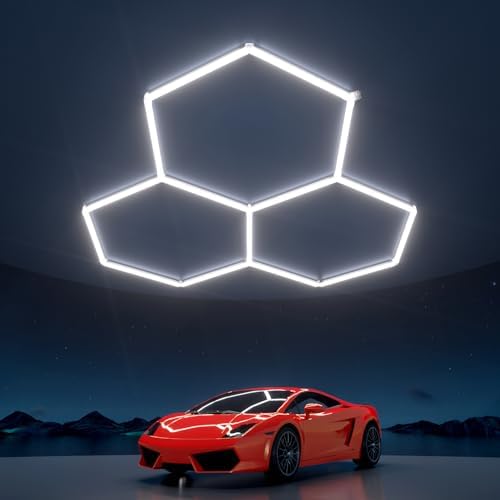Hexagon Garage Lights 105W 12600LM, 6500K Ultra-Bright Hexagon LED Lights for Garage, 3 Grid Systems Honeycomb Hex Light for Workshop, Basement, Car Detailing, Gaming Room by WelcometovisitLitezone