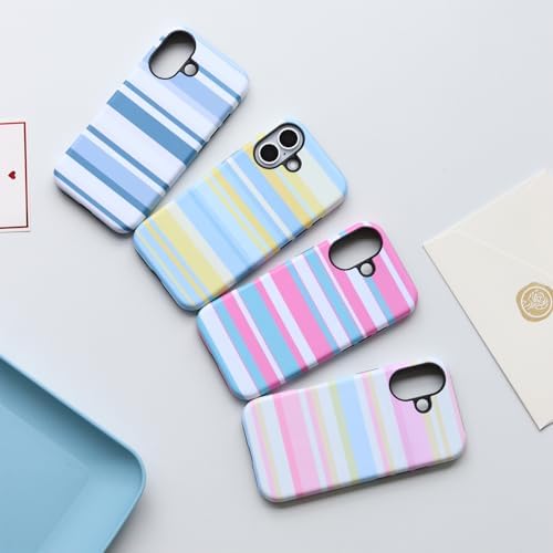 for iPhone 16 Plus Case, Magnetic Matte Frosted Dual-Layer Striped Phone Case for Women, Retro Aesthetic Cover Compatible with Mag Safe Accessories - Pastel Dream - Image 4