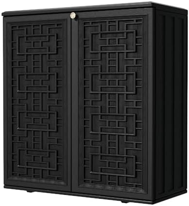 Mrosaa Outdoor Storage Cabinet Waterproof with Shelf,Resin Storage Sheds Outdoor Cabinets for tub Towels/Chemicals/Grill Items/Patio/Garden/Backyard, Size 34.3''L*15''W*36.2''H（Black） by Mrosaa