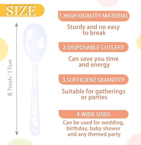 SietDESEO 25 PCS White Plastic Spoons Disposable Utensils Heavy Duty White Spoons Disposable Cutlery for Birthday Wedding Baby Shower Bridal Shower Plastic Silverware - Image 3