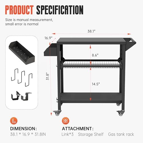 Oakcloud Outdoor Grill Cart with Storage, Movable Pizza Oven Table, Durable Steel BBQ Prep Station, Grill Table for Outside Cooking, Heavy-Duty Outdoor Kitchen Cart with Wheels - Image 5