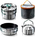 Stainless Steel Camping Cookware, durable, easy to clean, and quick to heat up. Durable camping pots and pans, perfect for family picnics, camping, backpacking, hiking. by longtiming