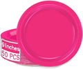 50 Pieces of Hot Pink Paper Plates 9" Round Sturdy Fuchsia Tableware Set by QZYL