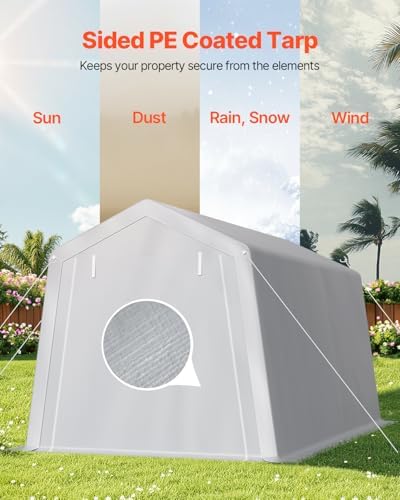 VEVOR Outdoor Storage Shed, 8 x 14 ft Portable Storage Tent with Roll-up Door & Vents, Waterproof Canopy Shed Shelter, Heavy Duty Frame, Patio Garage Carport for Motorcycle, Lawn Mower, Bike, Grey - Image 3