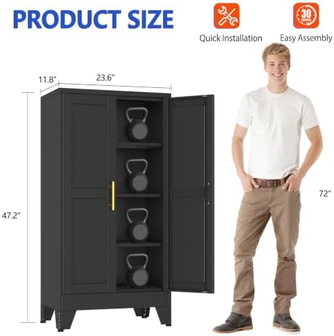 GAIOUS 47.2'' Tall Metal Garage Storage Cabinet,File Cabinet with Door and Adjustable Shelves, Outdoor Steel Tool Cabinet for Home,Office,Warehouse,Garage,Balck - Image 2