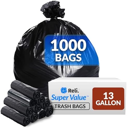 Reli. 13 Gallon Trash Bags | 1000 Bags | Black by Reli