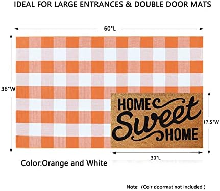 MUBIN Fall Decor Cotton Buffalo Plaid Rug, 3' x 5' Orange White Outdoor Rug Front Door Decorative Mat, Washable Halloween Doormat Foldable Area Rug Layered Door Mats Rug for Front Porch, Entryway - Image 2