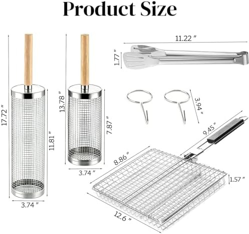 2 PCS Rolling Grill Basket with Wooden Handle and Fish Grill Basket - Image 3
