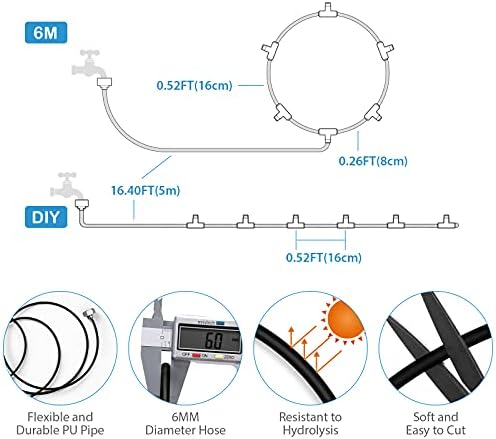 lifeegrn Misting Cooling System: Outdoor Mister System for Patio, 20 FT Misting Line+5 Mist Nozzles+3/4" Brass Adapter Garden Trampoline Greenhouse - Image 3