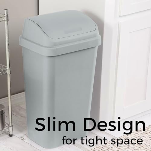 13 Gallon Kitchen Trash Can with Removable Swing Top Lid, Plastic, Rectangular, Gray, Wastebasket for Kitchen, Bathroom, Garage, Office - Image 5