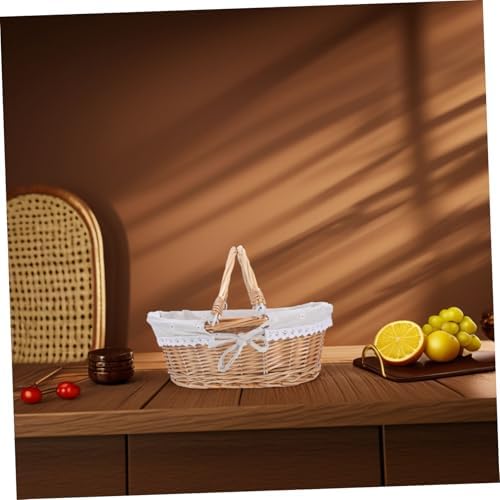 Wicker Picnic Basket with Handles, Vintage Handwoven Storage Basket Xmas - Image 4