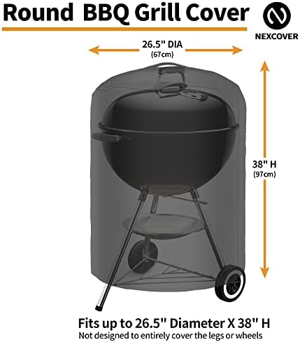 NEXCOVER Kettle Grill Cover | 26.5 Inch Charcoal BBQ Cover, Round Barbecue Cover, Fade & UV Resistant Small Smoker Cover, Waterproof Heavy Duty Cover, Compatible for Weber 22" Charcoal Grill - Image 2