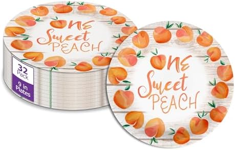 One Sweet Peach First Birthday - 32 Piece Disposable Party Supplies - Decorations for Girl's 1st Birthday Round Party Plates - Large 9" Paper Plates In Bulk by BirthdayGalore