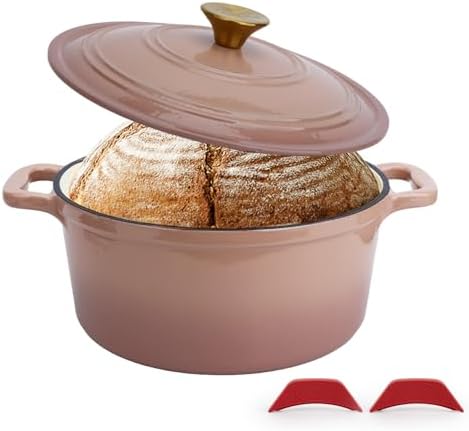 Enameled Cast Iron Dutch Oven with Lid&Silicone Grip, Round Casserole Pot for Bread Baking, Braising, Roasting,Stews,Heavy-Duty Baking Pan,Oven Safe, Induction Compatible (4.7QT,Mocha) by TASTEDELI