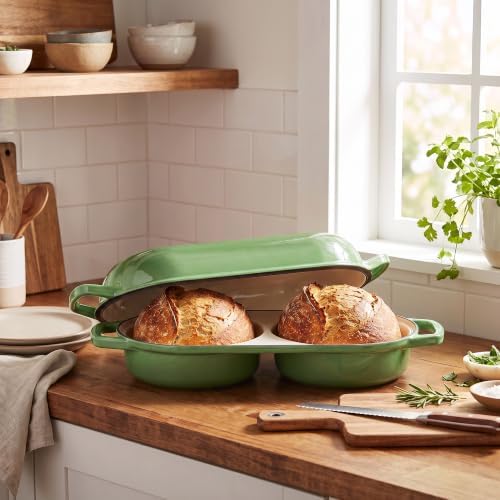 EDGING CASTING Enameled Cast Iron Double Bread Dutch Oven, Pistachio Green - Image 6