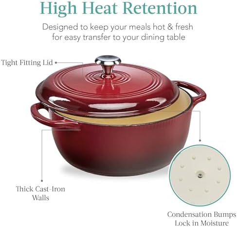 Best Choice Products 7.5 Quart Enamel Cast-Iron Round Dutch Oven, Family Style Heavy-Duty Pre-Seasoned Cookware for Home, Kitchen, Dining Room, Oven Safe w/Lid, Dual Handles - Red - Image 5