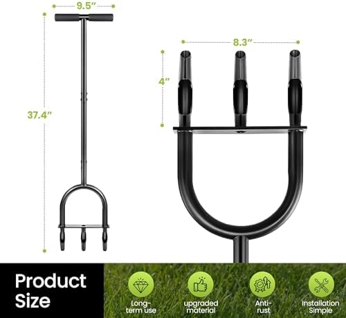 Manual Lawn Core Aerator Tool – Heavy Duty Hand Soil Aerator with 3 Hollow Tines, Pre-Assembled Lawn & Garden Plug Remover for Grass Growth & Soil Improvem - Image 2