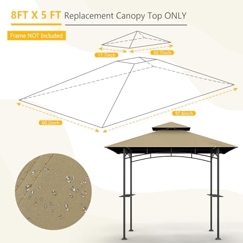 Grill Gazebo Canopy Replacement, 5 x 8 Ft, Khaki - Image 2