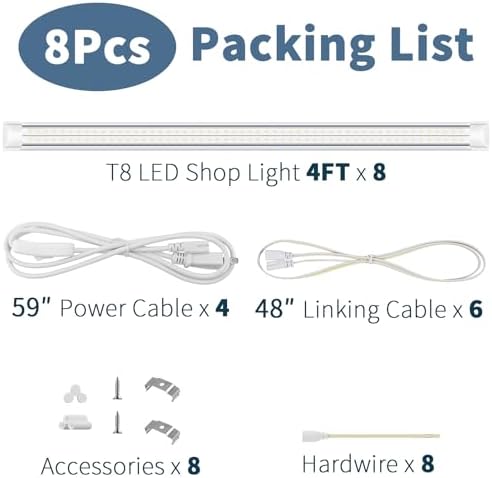 8-Pack 4FT T8 LED Shop Light, 42W 6300 Lumen 5000K Daylight, Linkable with Plug Shop Lights for Garage Ceiling Workshop Commercial Lighting, 4 Years Warranty - Image 6