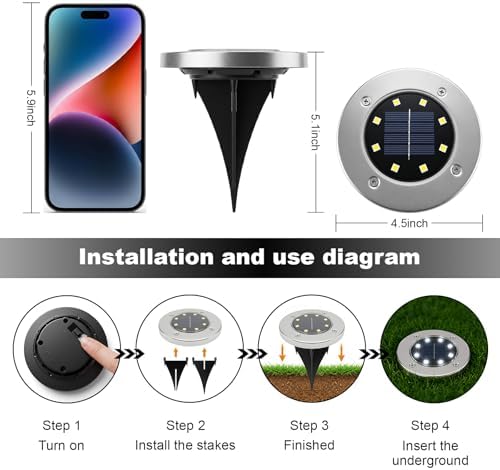 OULONGER 4.6inch Solar Ground Lights, Garden Solar Outdoor Waterproof Pathway Bright In-Ground Landscape Lights for Patio, Lawn, Yard, Driveway, Step and Walkway(White Light 12Packs) - Image 3