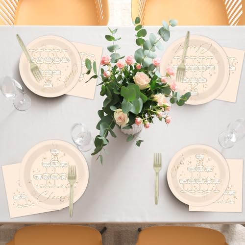 96PCS Champagne Tower Birthday Paper Plates Napkins Bachelorette Party Plates Cheers Champagne Gold Foil Disposable Dinnerware Tableware Sets for Wedding NYE Showers Supplies Decorations - Image 6